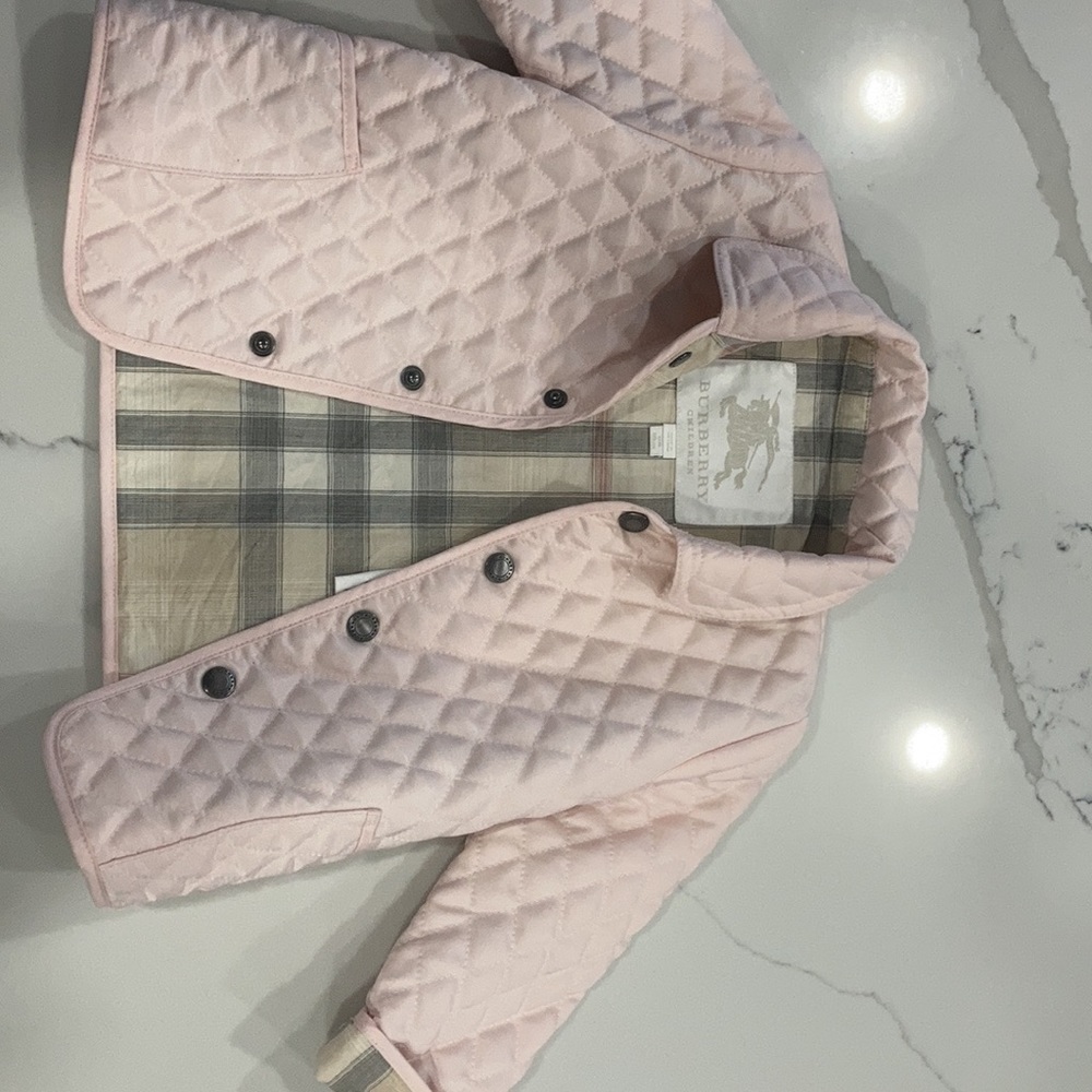 Burberry girls 12 month pink quilted jacket.